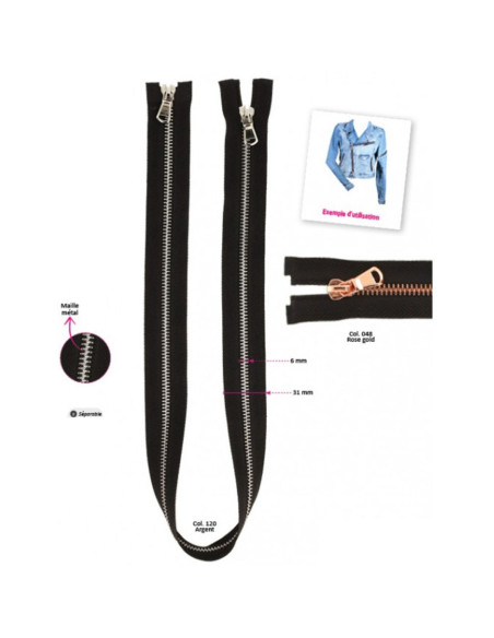 Metal closure separable zipper - Silver