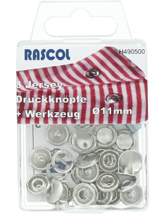 Box of 8 Rascol jersey snap buttons - 11 mm silver
