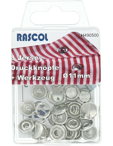 Box of 8 Rascol jersey snap buttons - 11 mm silver