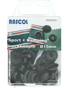 Box of 10 Rascol sport camping snap buttons - 15 mm black