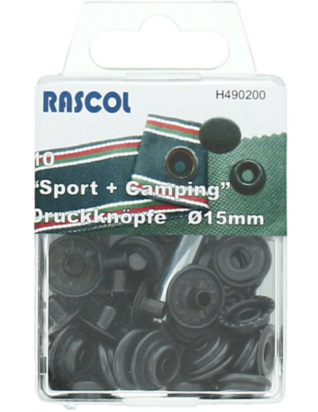 Box of 10 Rascol sport camping snap buttons - 15 mm black