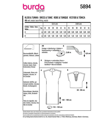 Dress and Tunic Pattern - Burda 5894