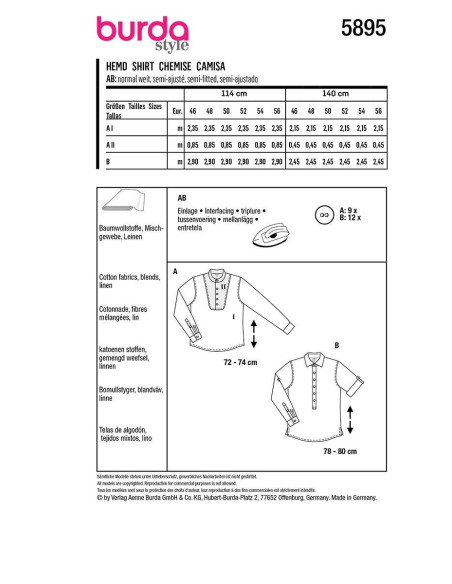 Shirt Pattern - Burda 5895