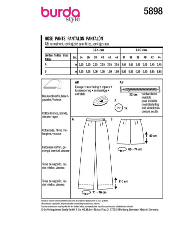 Pants pattern - Burda 5898