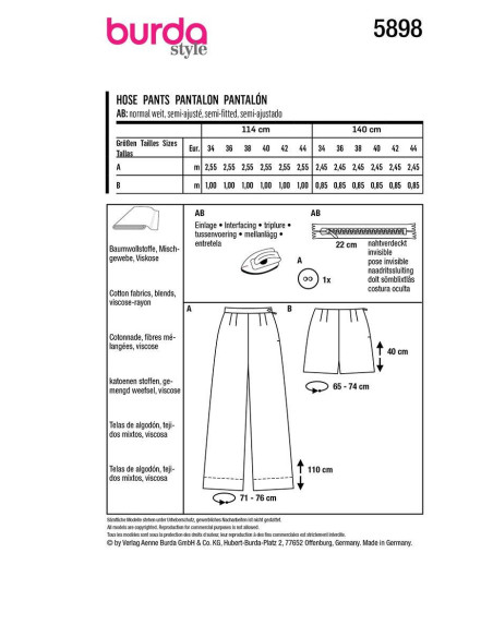 Pants pattern - Burda 5898