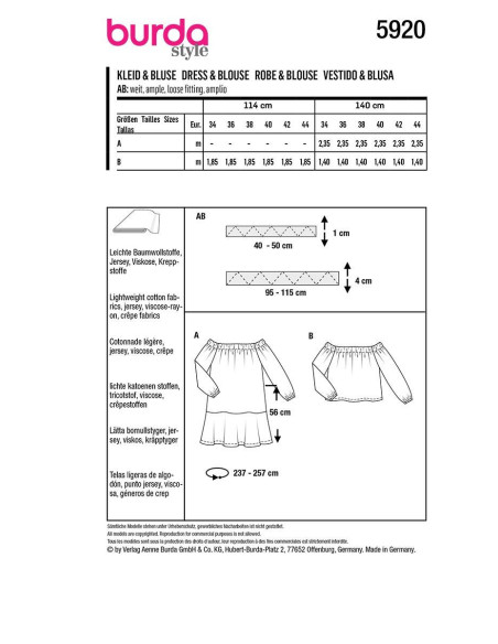 Dress and blouse pattern - Burda 5920