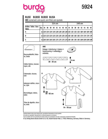 Blouse Pattern - Burda 5924