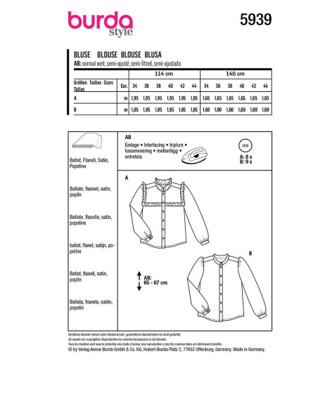 Blouse pattern - Burda 5939