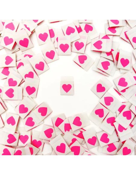 Set of 8 woven labels - Pink heart