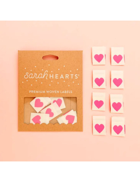 Set of 8 woven labels - Pink heart