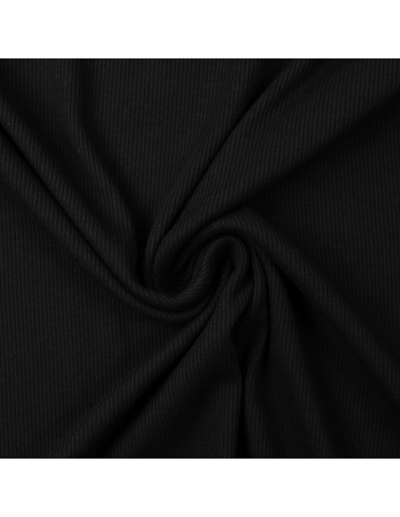 Fine ribbed cotton jersey fabric - Black