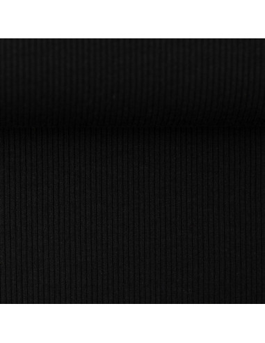 Fine ribbed cotton jersey fabric - Black