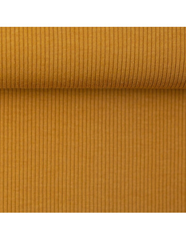 Fine ribbed cotton jersey fabric - Ochre yellow