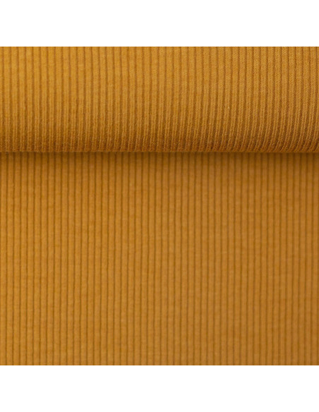 Fine ribbed cotton jersey fabric - Ochre yellow
