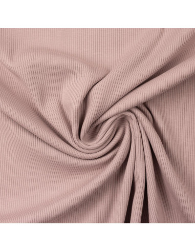 Ribbed fine knit cotton jersey fabric - Old rose