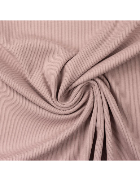 Ribbed fine knit cotton jersey fabric - Old rose