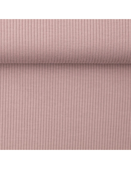 Ribbed fine knit cotton jersey fabric - Old rose