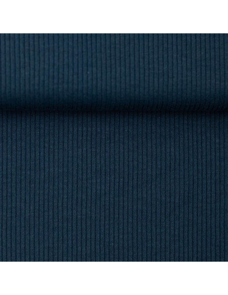 Fine ribbed cotton jersey fabric - Petrol blue