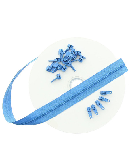 10-meter roll of nylon zipper - Nattier blue