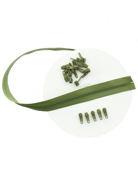 10-meter roll of nylon zipper - Olive green