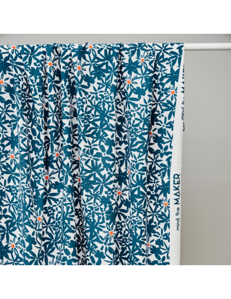 Flowery Viscose Crepe Fabric - Ocean Blue
