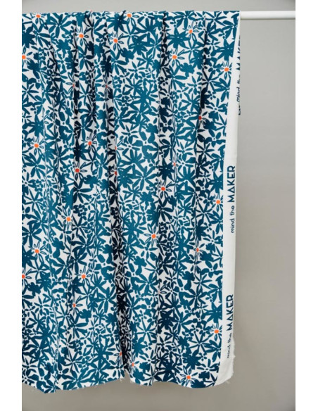 Flowery Viscose Crepe Fabric - Ocean Blue