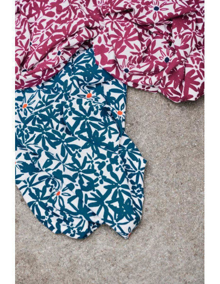 Flowery Viscose Crepe Fabric - Ocean Blue