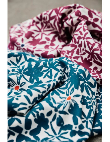 Flowery Viscose Crepe Fabric - Ocean Blue