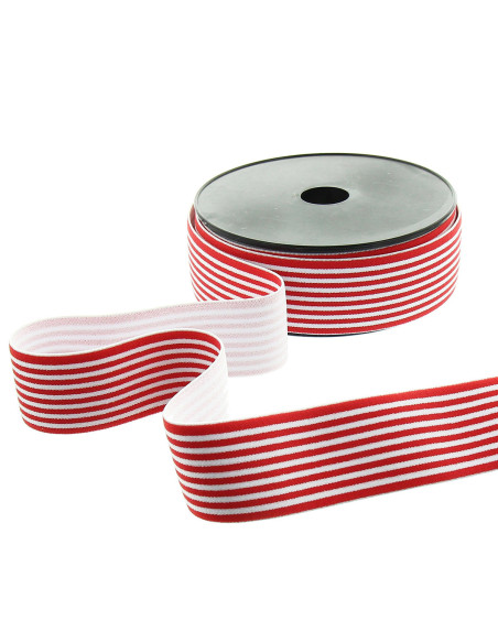 Fancy elastic with fine stripes 40 mm - Red