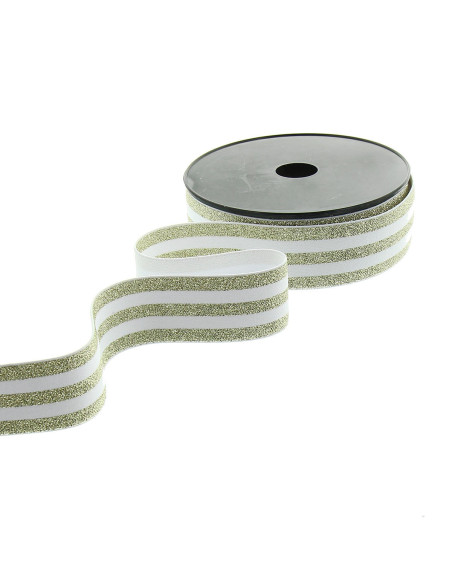 Fancy striped white and gold lurex elastic 40 mm