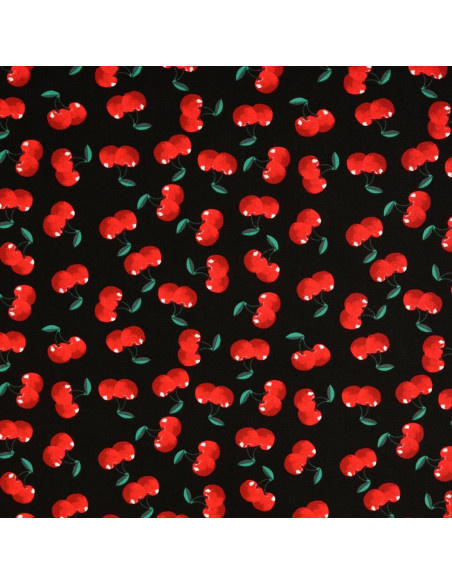 Cotton poplin fabric - Cherries on black background