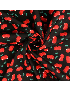 Cotton poplin fabric - Cherries on black background 2