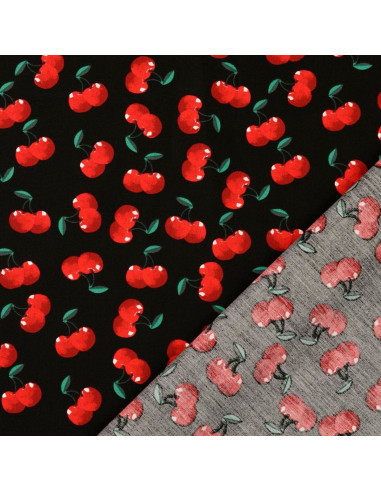 Cotton poplin fabric - Cherries on black background