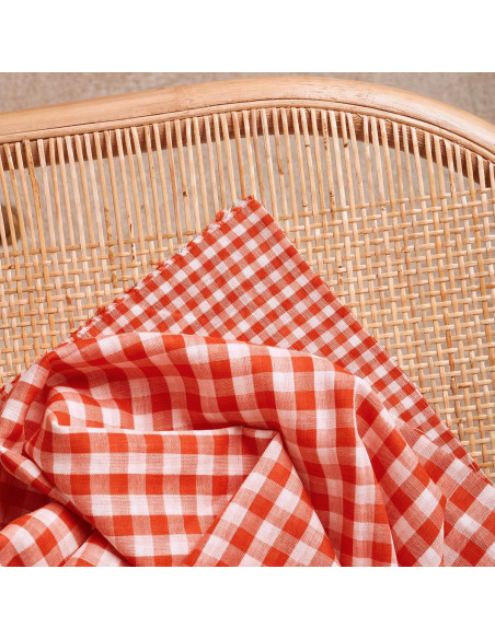 Off-White Tangerine Gingham Double Gauze Fabric - Atelier Brunette