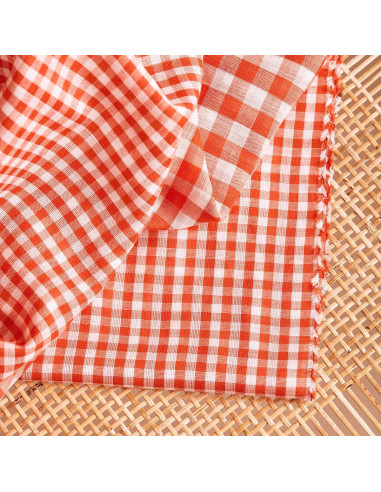 Off-White Tangerine Gingham Double Gauze Fabric - Atelier Brunette