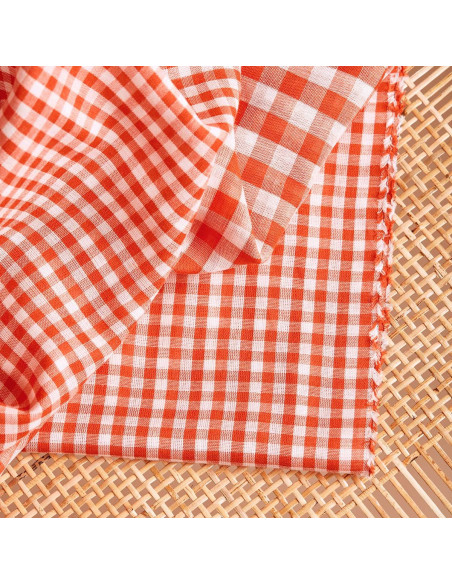 Off-White Tangerine Gingham Double Gauze Fabric - Atelier Brunette