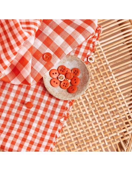 Off-White Tangerine Gingham Double Gauze Fabric - Atelier Brunette