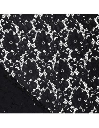 Bloom Stretch Guipure Fabric - Black