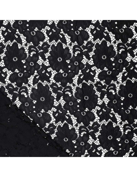 Bloom Stretch Guipure Fabric - Black
