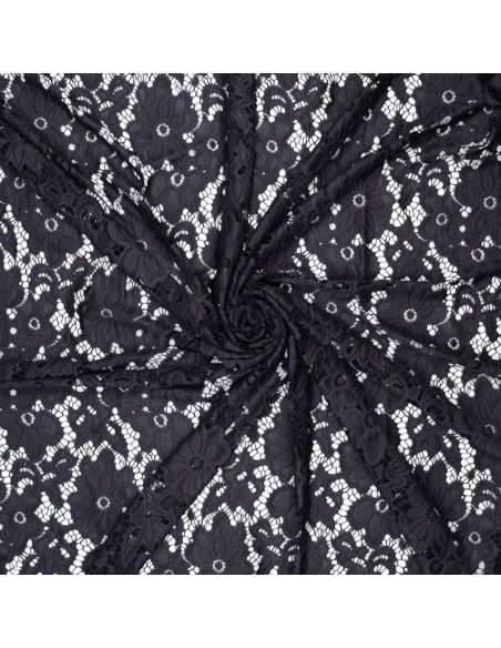 Bloom Stretch Guipure Fabric - Navy Blue