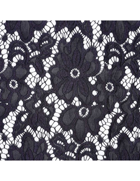 Bloom Stretch Guipure Fabric - Navy Blue