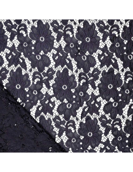Bloom Stretch Guipure Fabric - Navy Blue