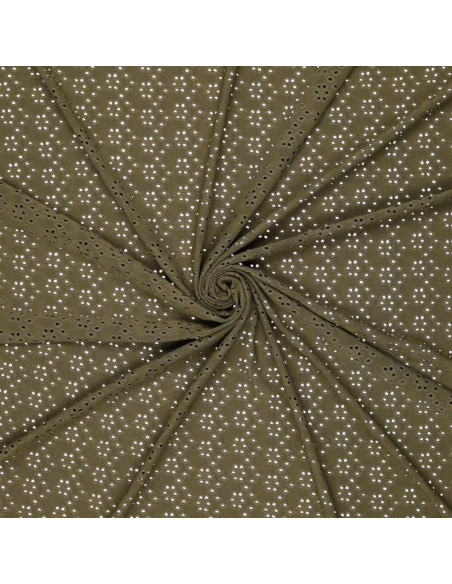 Stretchable English embroidery fabric - Khaki