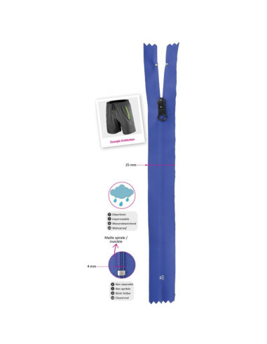 Invisible waterproof zipper 20 cm - White