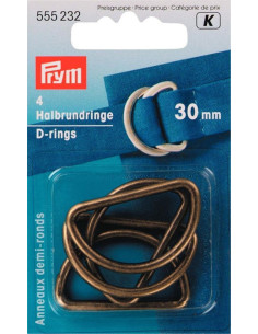 Box of 4 D-rings - Antique brass 30 mm