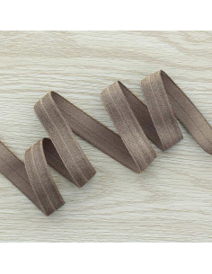 Pre-folded satin elastic bias 15 mm wide - Dark taupe