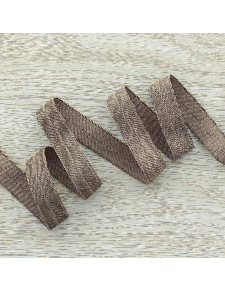 Pre-folded satin elastic bias 15 mm wide - Dark taupe