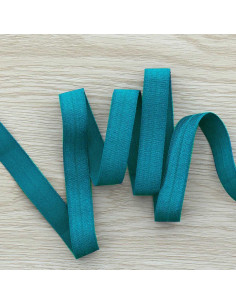 Pre-folded satin elastic bias 15 mm wide - Petrol blue