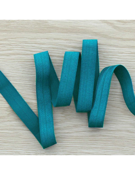 Pre-folded satin elastic bias 15 mm wide - Petrol blue