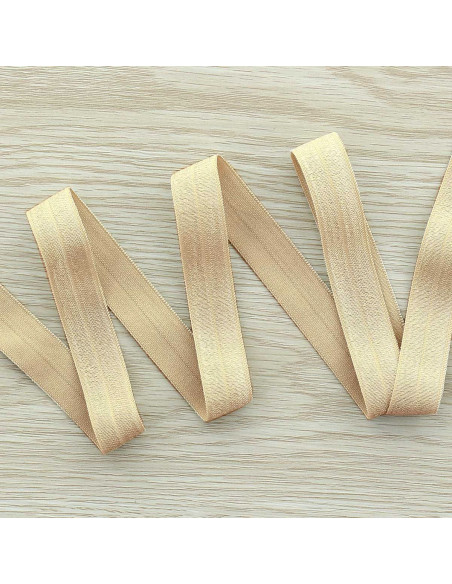 Pre-folded satin elastic bias 15 mm wide - Light beige